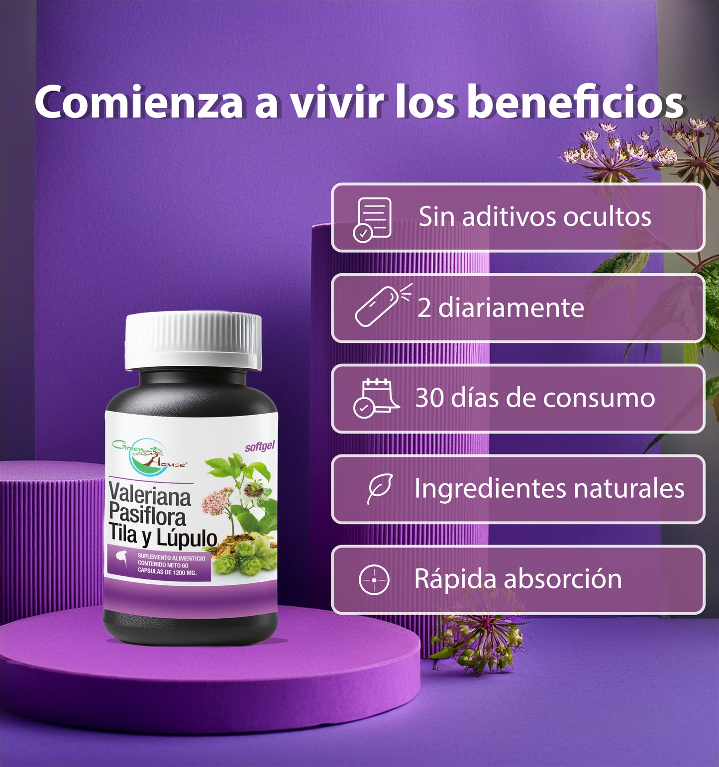 Valeriana + Pasiflora + Tila y lupulo | 60 Cápsulas softgel