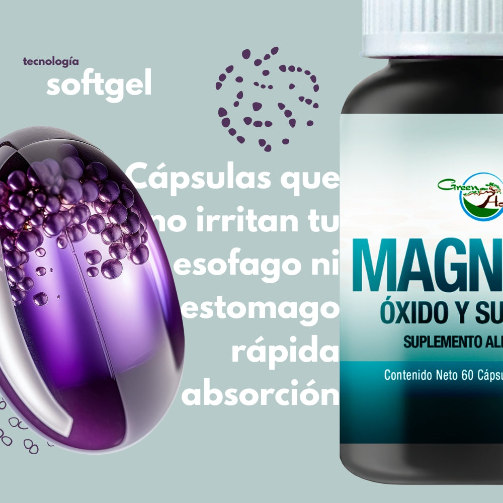 Óxido De Magnesio y Sulfato de Magnesio | 60 cápsulas softgel de 1g