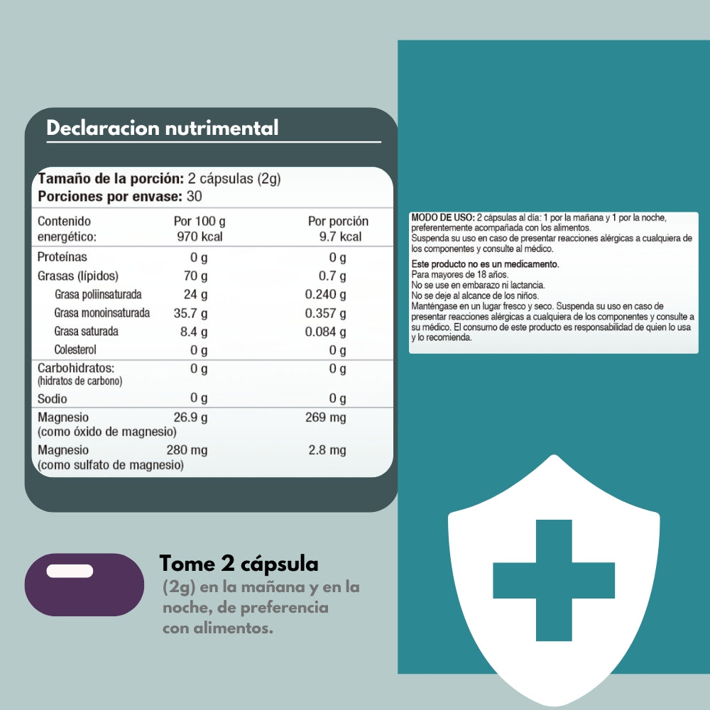 Óxido De Magnesio y Sulfato de Magnesio | 60 cápsulas softgel de 1g