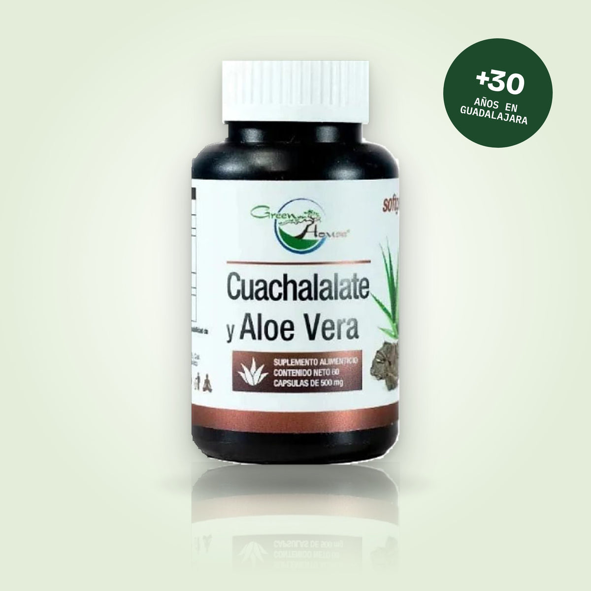 Green House Aloe vera + Cuachalalate, frasco de 60 softgels