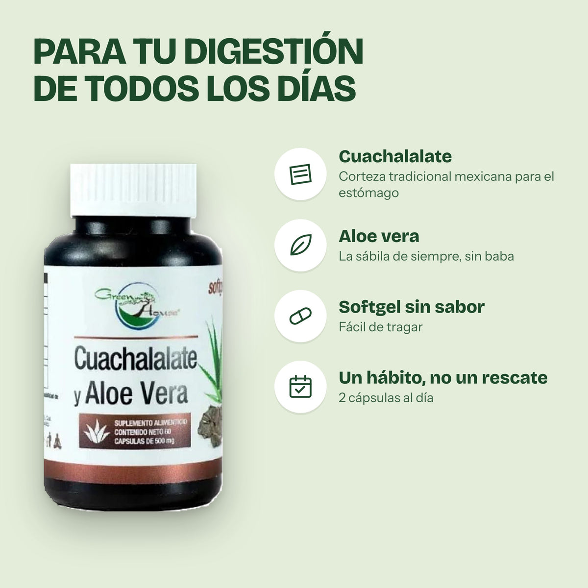 Para tu digestión de todos los días: cuachalalate, aloe vera, softgel sin sabor