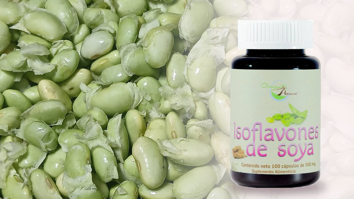 Isoflavonas de soya junto a soya verde
