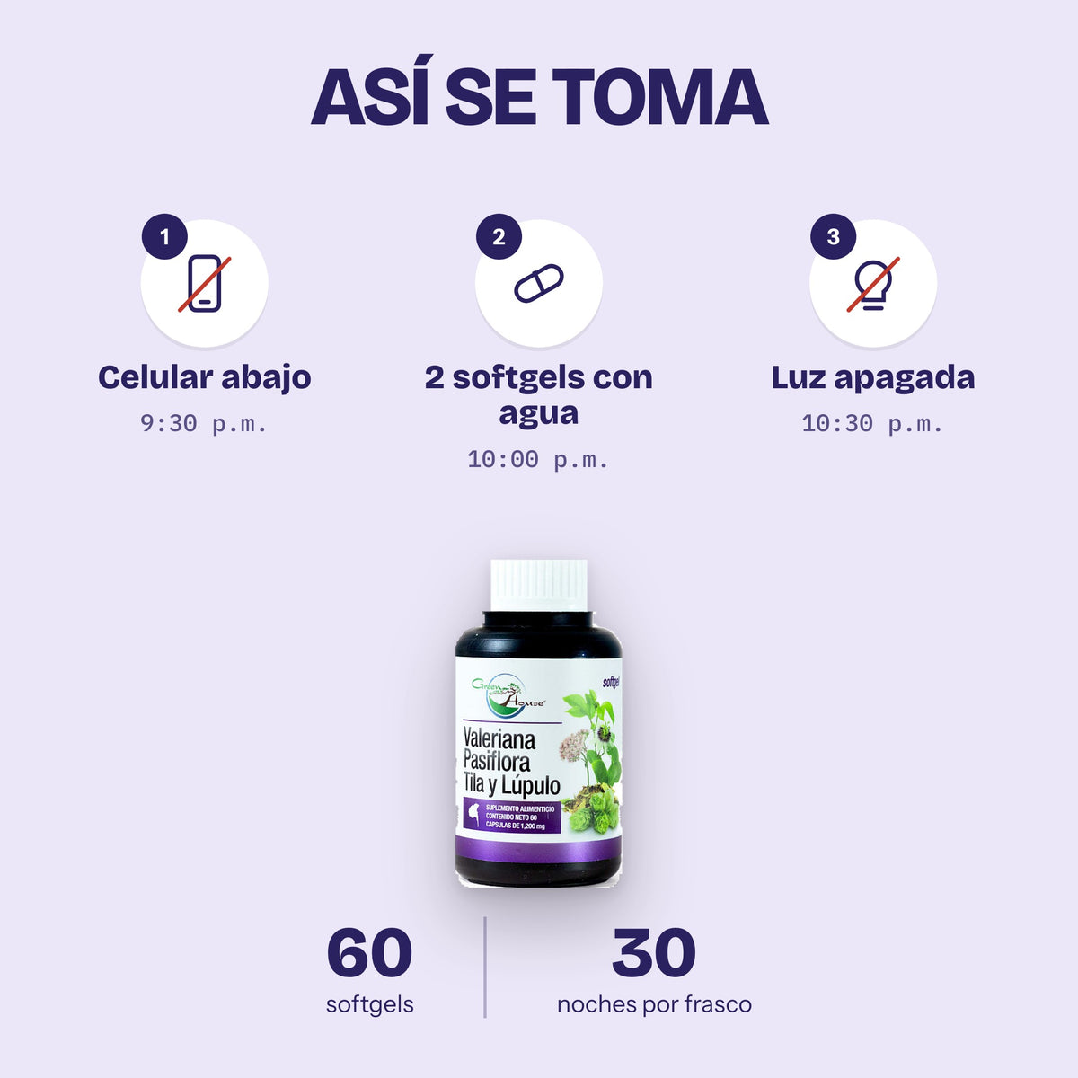 Así se toma: celular abajo, 2 softgels, luz apagada