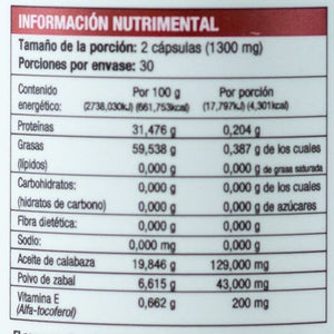 Tabla de información nutrimental del frasco